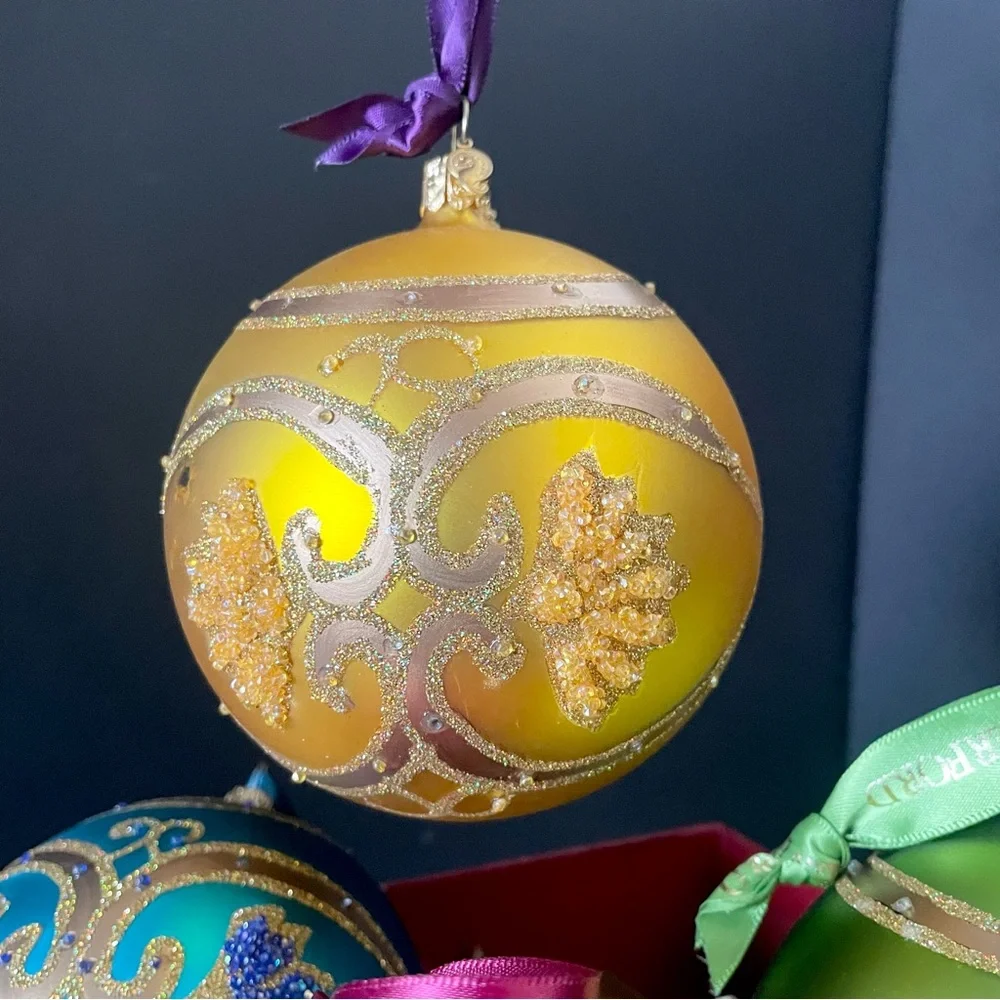 SET of 4 Paisley Ball Heirloom Ornaments - North Pole Collection - by Waterford